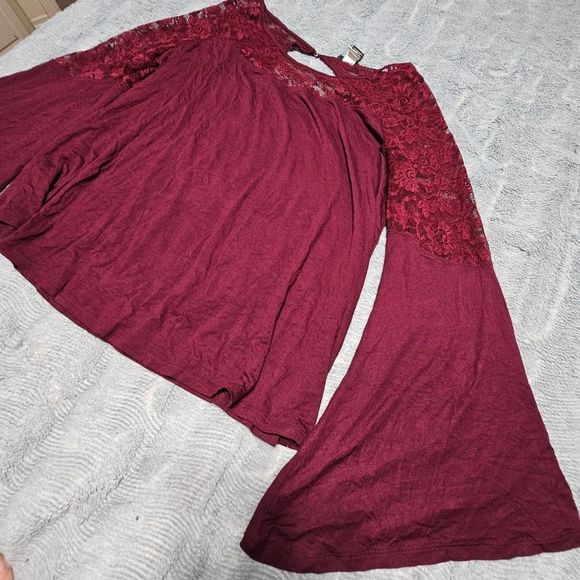 torrid Tops - Torrid Burgundy Bell Sleeve Top with Lace